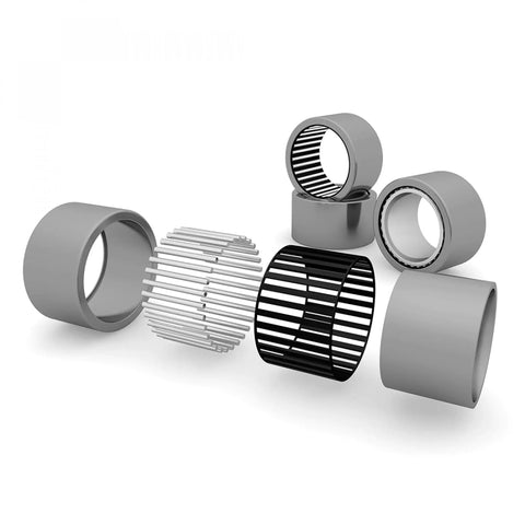 BH812 Needle Roller Bearing Full Complement Drawn Cup Open Half Inch ID Three Quarter Inch OD Three Quarter Inch Width, components shown