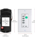 All In One Ceiling Fan Remote Control Kit With Light Dimmer And 3 Speed Control, Wall Mount Ready dimensions and components view