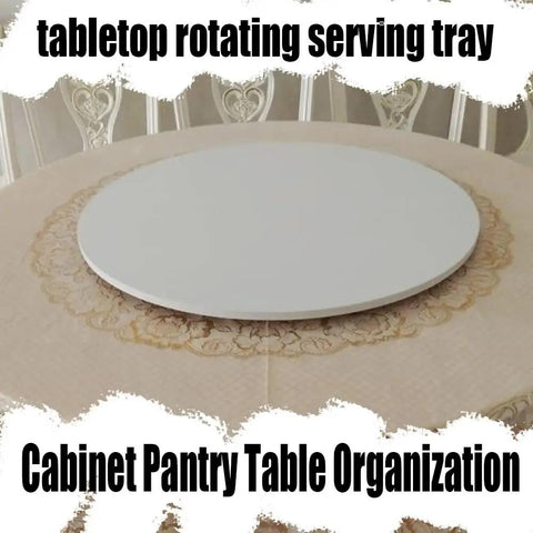 White 24 Inch Lazy Susan Round Turntable Featuring Slick Silent Bearings And Hassle Free Ready To Roll Setup glides smoothly on a table.