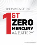 Image featuring the text 1st Zero Mercury AA Battery highlighting innovation in battery technology.