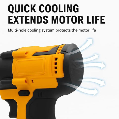 Smooth Operator Cordless Pop Rivet Gun With Brushless Motor Works With 20 Volt Batteries showing cooling system for motor protection.