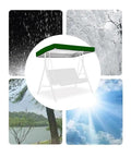 Beige Swing Canopy Replacement Top Cover For 2 To 3 Seater Porch Swing 84x48 Inches Waterproof All Weather Sun Shade Awning shown in various weather conditions.
