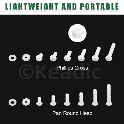 M4 White Nylon Pan Head Screw Kit Featuring 360 Pieces Of Robust Hex Nuts And Flat Washers For Tough DIY Fixups And Home Maintenance Where You Need Top Notch Quality And Zero Hassle Guarantee, showing screws and washers.