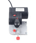 Top Shelf Mini Bench Cut Off Saw With Buttery Smooth Blade Swap And Rock Solid Countertop Clamps For Precision Angled Cuts On Wood Metal Plastic And Glass, top view showing controls and adjustable clamp.