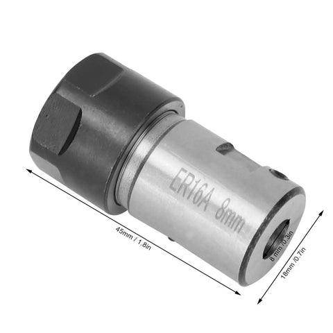 Precision ER16 Collet Chuck Extension Holder And Industrial Hardened Steel Shaft Extender Sleeve for deep CNC milling, 8mm, 45mm long.