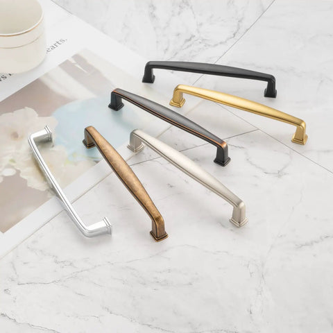 Grab These Sick Matte Black Cabinet Pulls Perfect For Any Renovation Vibe 10 Pack Of Rock Solid Drawer Handles With Smooth Rounded Edges 3-3/4 Inch Centers Fit Kitchen Cupboards Dressers And Vanities Flawlessly High End Hardware That Slaps showcased in various colors on a marble surface.
