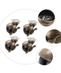 Four Pack Vintage Brass Caster Plates With Locking Wheels Heavy Duty Furniture Casters Built Like A Tank Smooth As Butter Rolling Platform For Trolleys And Shelves Indoor Outdoor, showcasing four sturdy casters.