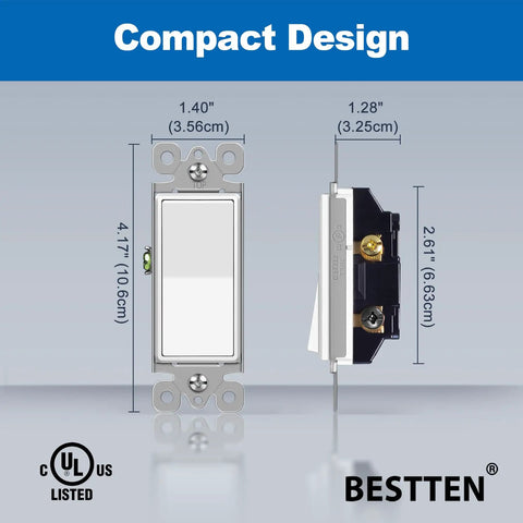 30 Pack Three Way Decorator Light Switches, 15 Amp 120 Volt 277 Volt, On Off Paddle Rocker Interrupter, UL Listed