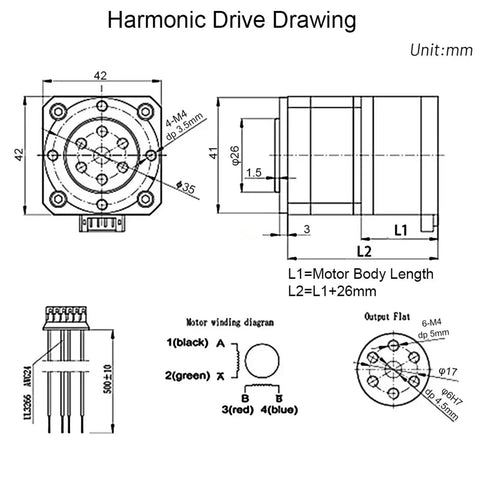 Heavy Duty Mini Harmonic Drive Strain Wave Gear Reducer Delivering Badass Torque And Legendary Precision For Industrial Robot And CNC Machinery Pro Rotary Actuator Motor Kit With 0.7 Nm Output technical drawing with dimensions.