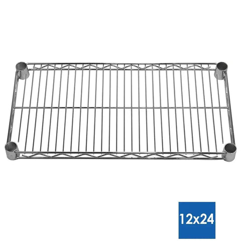 Heavy Duty Chrome Wire Shelving Rack 24 By 12 By 64 Inches With Six Adjustable Shelves Handling Eight Hundred Pounds Each, top view of 12x24 inch shelf.