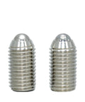 Premium Stainless Steel Spring Ball Plunger With Internal Hex Roller Bolt And Threaded Design For Ultimate Locating Grip Works Like A Charm In Rigorous Projects Part Of A Reliable 10 Piece Assortment Measuring M12 L22mm - Two stainless steel plungers showing threaded design and ball tip.