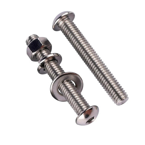 10 Set 1/4-20 By 2 Inch Button Head Socket Cap Screws With Nuts Flat Washers And Lock Washers, 304 Stainless Steel 18-8 Fully Threaded