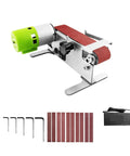 Compact Mini Electric Belt Sander Machine For Wood And Metal Sanding Polishing Sharpening With 7 Speed Settings Includes Three Sanding Belts.