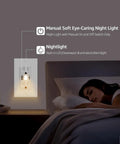 Built Different USB C Wall Outlets With Built In Night Lights And 4.8A Fast Charging Ports Tamper Resistant Electrical Receptacles installed beside a bed with warm LED night light.