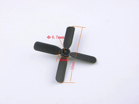 Four Blade RC Propellers 50x50mm For Tiny Multirotor Aircraft Toys And Solar Plane Kits, 0.7mm Center Hole, top view