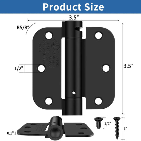 Heavy Duty 3.5 Inch Self Closing Door Hinges Spring Loaded With Rock Solid Build And Dead Silent Self Close Zero Hassle Install For Bedroom Kitchen Or Basement Interior Doors size diagram with measurements.