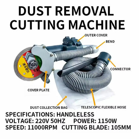 Top Tier 220V Handheld Angle Grinder Featuring Integrated Dust Extraction For Slicing Through Tile And Stone 1150W Motor with dust collection hose.