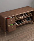 Free Standing Stackable Shoe Rack With Doors And Countertop Three To Five Tier Large Capacity Shoe Shelf Organizer For Entryway Hallway Closet with two drawers and shoes.