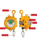 Beefy Adjustable Tool Balancer With Spring Tension And Telescoping Arm For Load Holding 120 To 140 Kg, Keeps Tools On Lockdown On Assembly Lines, Multifunctional Clamp Holder For Pro Grade Use. Yellow alloy steel tool balancer with safety hook and wire rope