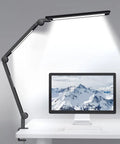 Lit LED Desk Lamp With Clamp And Remote Control, flexible arm illuminating desk with computer, ideal for home office use