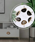 Premium Natural Agate Stone Drawer Pulls With Gold Plated Edge on a dresser, showcasing unique agate designs and brass accents.