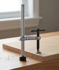 Insertion Clamp Fixture With Quick Release Ratchet Table Clamp For Rock Solid Workholding In Workshop Carpentry And Metalworking Hardened Steel Inserted Tool With 200x100 Base And 16mm T Bar on wood board