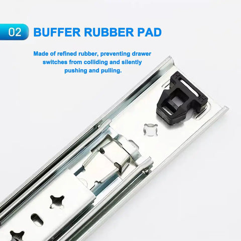 One Pair 28 Inch Heavy Duty Drawer Slides With Lock And 250 Lb Load Capacity Full Extension Side Mount Ball Bearing Drawer Rails Built Like A Tank Rock Solid buffer rubber pad preventing collisions and ensuring smooth operation.