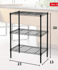 Heavy Duty Steel Wire Shelving Unit Three Tier Adjustable Height Utility Storage Rack For Garage Kitchen With Leveling Feet, 30x23 inches.