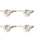 Glides Like Butter Nylon Sliding Door Pulleys Smooth Quiet Cabinet Guide Rollers Heavy Duty Track Wheels For Wardrobes And Gates Super Slick Four Pack Hardware shown in close-up, featuring four silver rollers with nylon wheels.