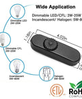 2 Pack Inline Lamp Dimmer Switch With Smooth Rotary Dial Gives You Total Glow Control For Table Floor Lights and Pendants fits various bulb types.