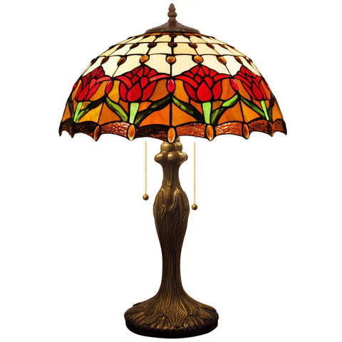 Table Lamp Base Replacement 24 Inch Tall With 6.5 Inch Wide Base Dark Bronze Zinc Alloy Finish Fits 12 14 16 18 Inch Tiffany Style Stained Glass Lampshades Pull Chain UL Listed Perfect For LED Bulbs with floral Tiffany shade shown