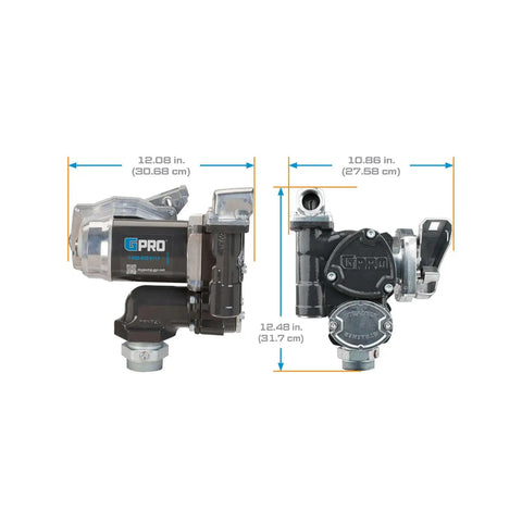 Workhorse 25 Gpm Fuel Transfer Pump With Auto Shutoff Nozzle Plug And Play 12 Volt Diesel Gas Line Kit showing dimensions and design.