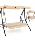 2 In 1 Convertible Porch Swing Bed With Adjustable Canopy And Removable Cushions Solid Metal Frame For Backyard Poolside Or Deck Hangout Lounge Or Flat Nap Mode With Cushioned Comfort shown in swing and bed modes
