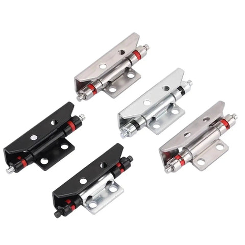 Rock Solid Heavy Duty Door Hinges For Industrial Distribution Box Switchgear Built Tough With Premium Stainless Steel For Flawless Operation And Serious Long Term Reliability Single Packaged Unit set of metal hinges in black and stainless steel.