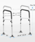 Built To Last Adjustable Toilet Safety Frame For Seniors And Adults With Quick Resize Height Bars showing height settings from 24 to 30 inches.