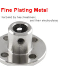 Front view of a silver 6mm flange shaft coupling with mounting flange and four holes