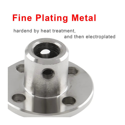 Front view of a silver 6mm flange shaft coupling with mounting flange and four holes