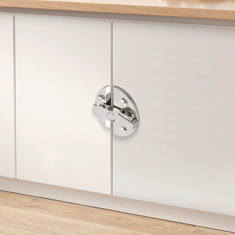 Rock Solid Marine Grade 316 Stainless Steel Turn Button Catch Latch mounted on a white cabinet door handle.