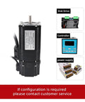 Servo motor with exposed shaft and black housing; insets show disk drive, controller, power supply.