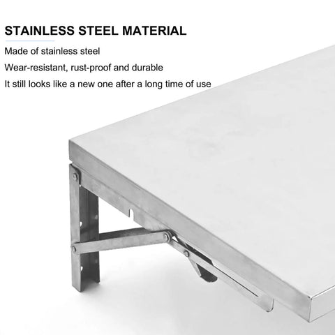 Close-up of Heavy Duty Folding Wall Shelf With Thick Rust Proof Stainless Steel showing durable surface and foldable mechanism.