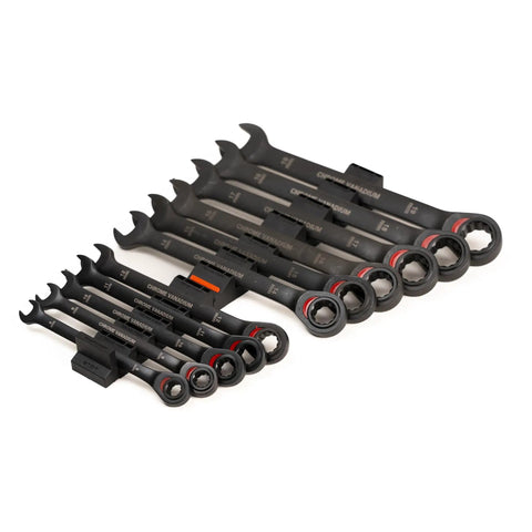 Basics Wrench Organizer Kit With 16 Rubber Holders For Tool Drawer, Modular Toolbox Organizer System displayed with wrenches