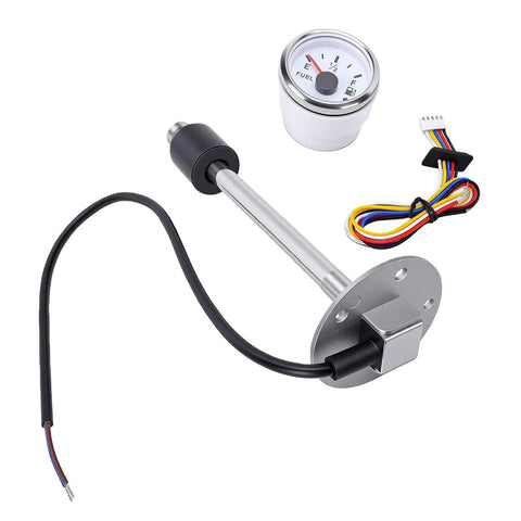 Hardcore 316 Stainless Steel Fuel Sender Unit 12 Inch Stem 240 To 33 Ohm Universal Marine Auto RV Fuel Level Sensor IP67 with gauge and wires.