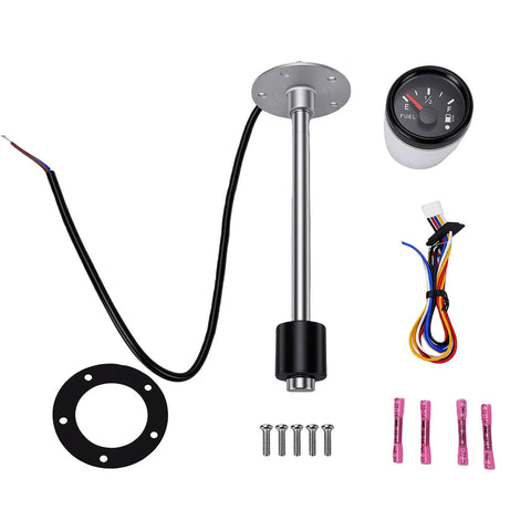 Universal Fuel And Water Level Sending Unit Gauge Kit With Ultra High Resolution Sensor and Clear 7 Inch Digital Display In Stainless Steel components.