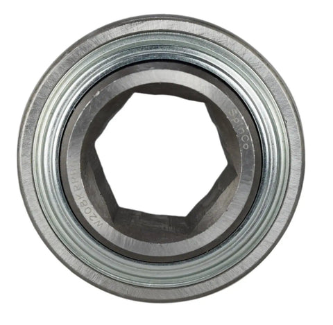 Hexed Up Rugged Agricultural Bearing With 1-3/8 Inch Hex Bore Replacing FAFNIR W208KRRB6 And John Deere AE37204 Equipment Parts close-up view.