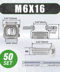 Heavy Duty Rack Mount Cage Nuts and M6 X 16mm Thumb Screws Kit With 304 Stainless Steel dimensions and specifications