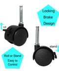 4 Pack M8 Grip Neck Stem Caster Wheels 1.5 Inch Swivel Castors With Locking Brakes for furniture, shown with stem and brake design.