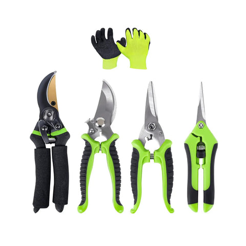 4 Pack Titanium Bypass Pruning Shears With Ergonomic Grips And Stainless Blades, Gardening Tool Kit With Gloves, visible display