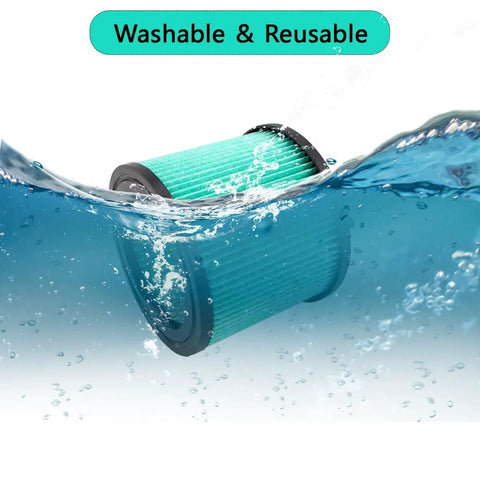 HEPA Cartridge Filter Replacement For DEWALT 4 Gallon Wet Dry Vacuums DXV Series DXVC4003, submerged in water, showing washable feature