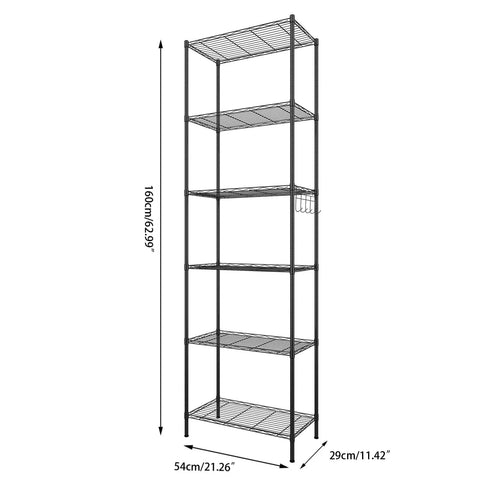 Two Pack Six Tier Heavy Duty Wire Shelving Unit With Adjustable Leveling Feet And Corrosion Resistant Hooks, Built Like A Tank For Garage Clutter Fixes, This Super Sturdy Free Standing Storage Rack Handles Massive Loads Easily, 160cm tall.