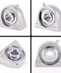 Heavy Duty Stainless Steel Spherical Insert Ball Bearing With Housing And Rust Resistant Self Aligning Design, multiple views.